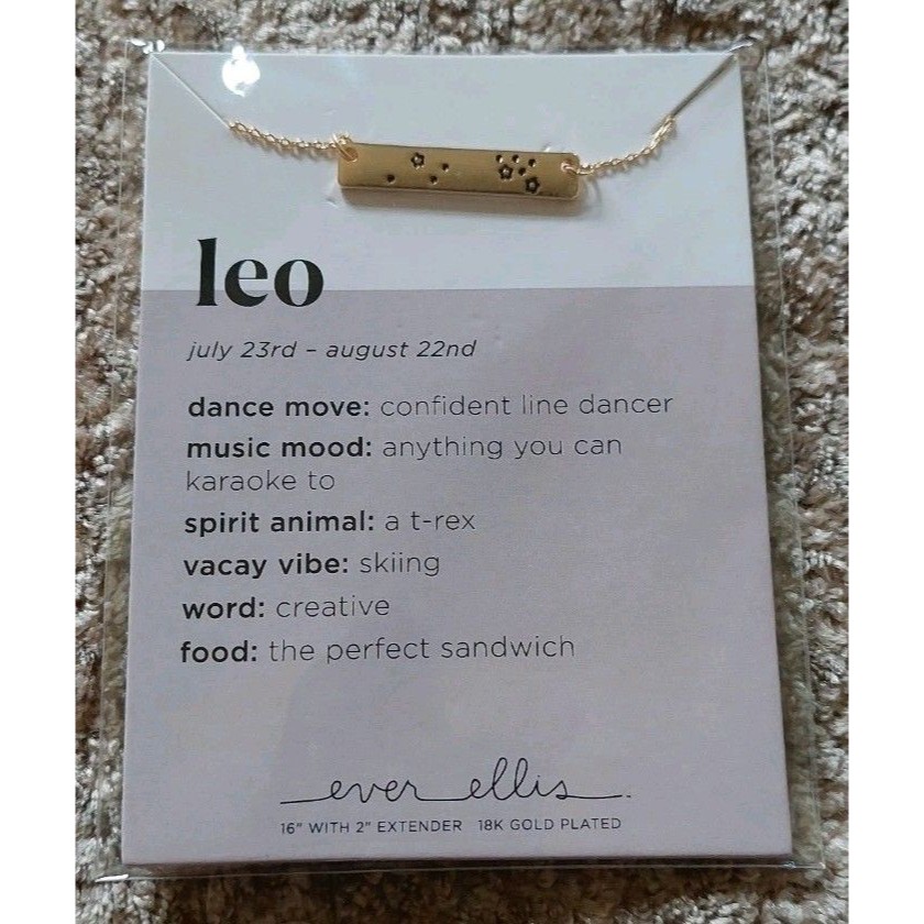Leo Zodiac Bar Necklace 18k Gold Plated Ever Ellis 16